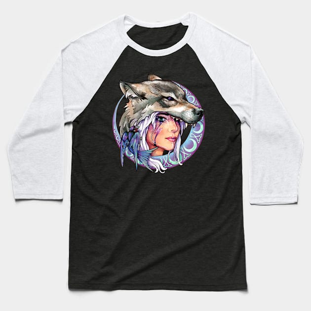 Wolf & Swallow - Art Nouveau Medallion [MOONLIGHT] Baseball T-Shirt by Lix